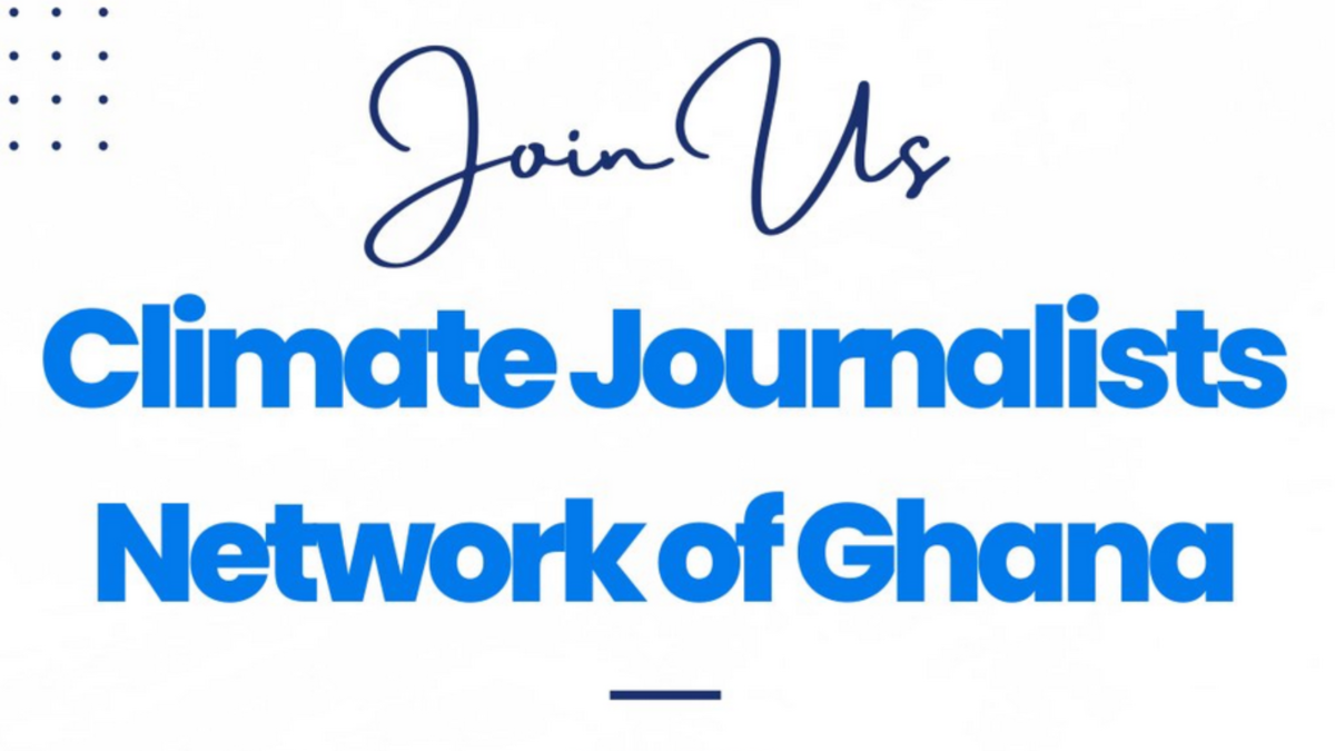 Screnshot "Climate Journalists Network of Ghana" in blauer Schrift auf weißem Hintergrund.