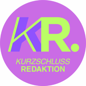 Logo Kurzschlussredaktion mit der Abkürzung KR. in grün und hellem violett.
